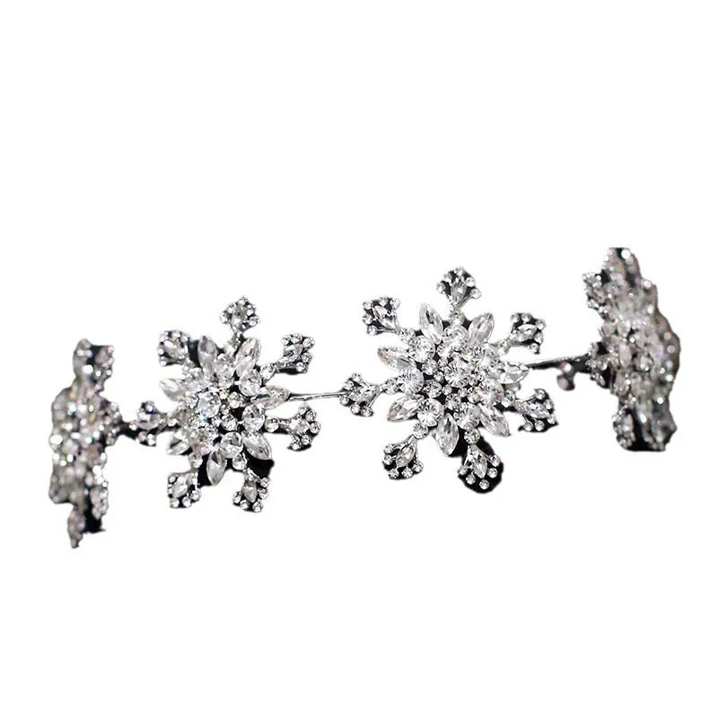 Women bridal rhinestone snowflake headband 35x5.5cm mori style hair accessory