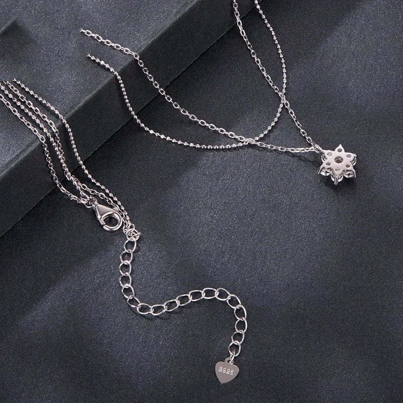 Original winter snowflake double layer moissanite necklace in 925 silver with adjustable O-shaped chain