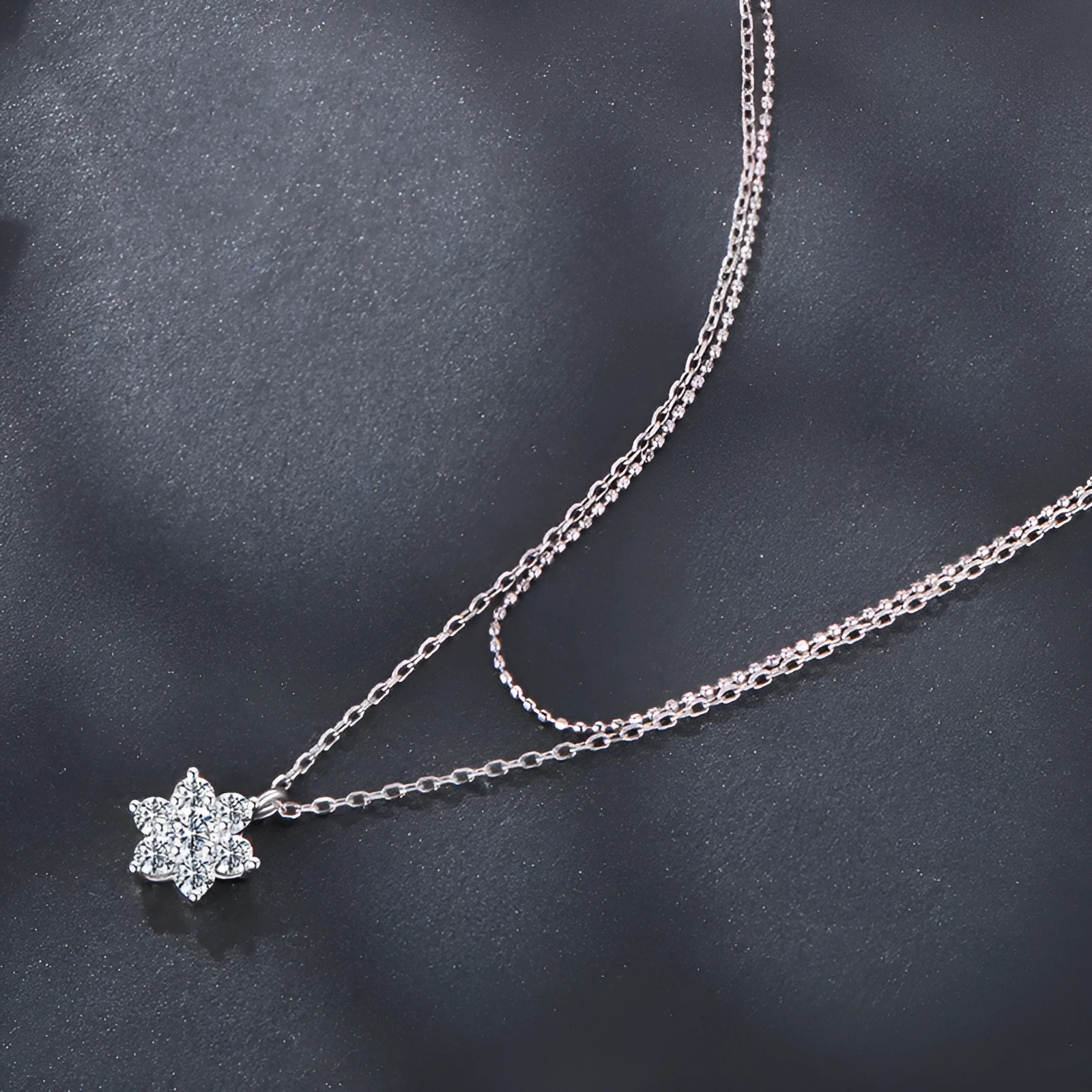 Original winter snowflake double layer moissanite necklace in 925 silver with adjustable O-shaped chain
