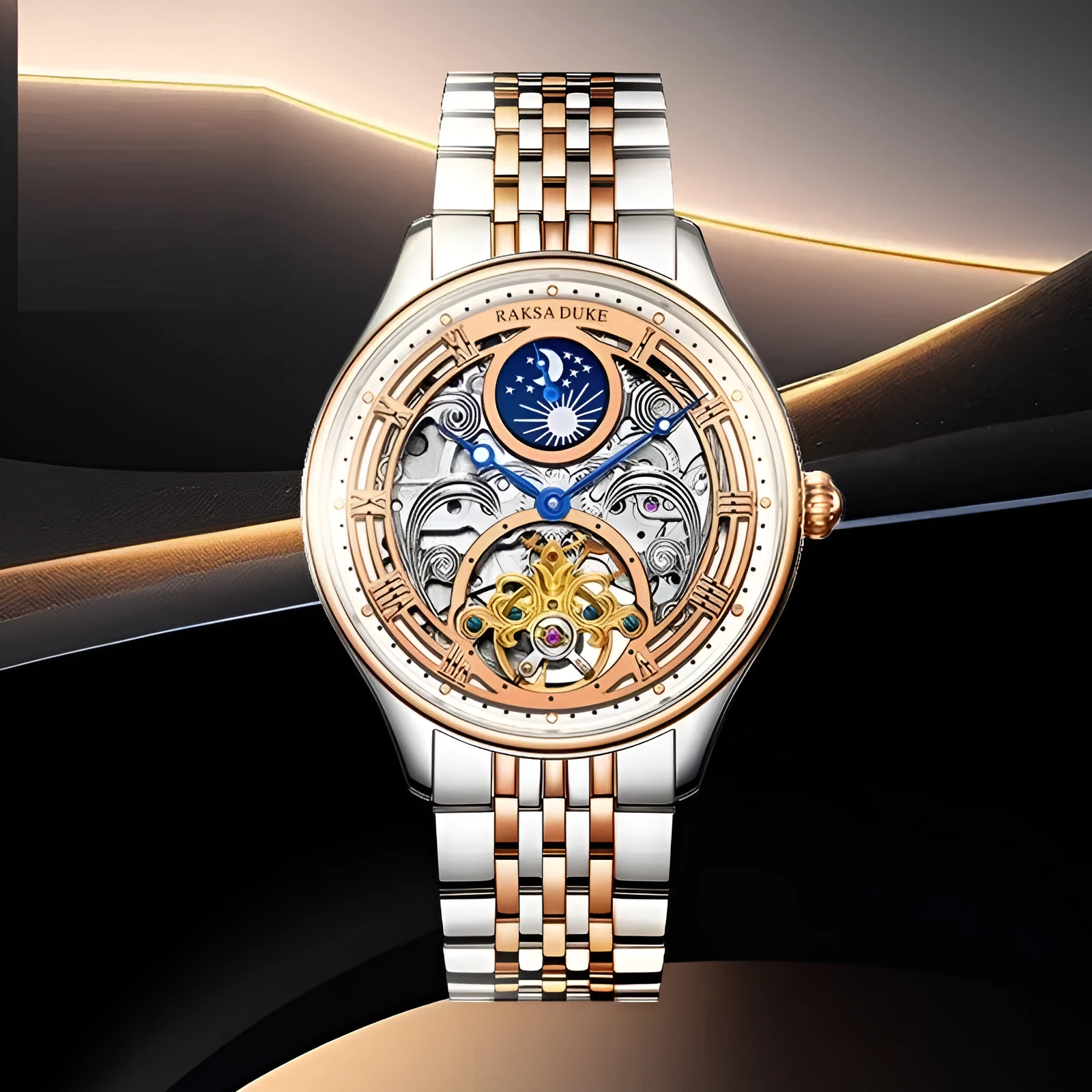 Men's waterproof business watch with a steel strap on a wrist, showing a white dial and 16mm thickness.