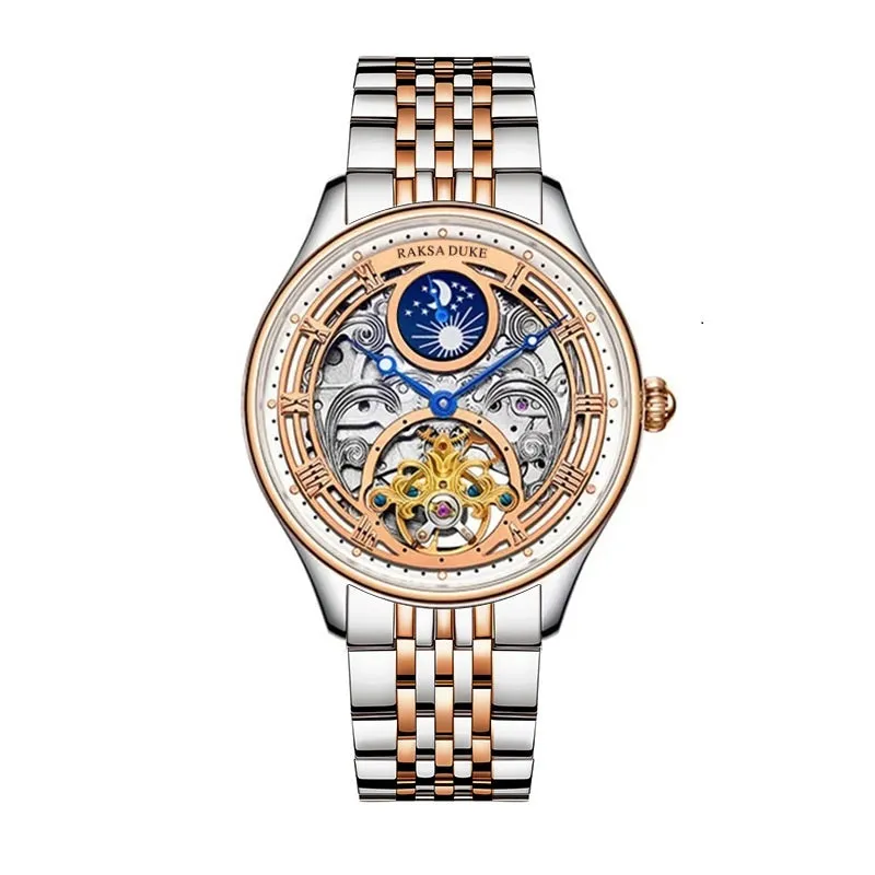 Men's waterproof business watch with a steel strap on a wrist, showing a white dial and 16mm thickness.