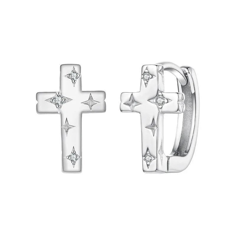 Original S925 sterling silver star cross ear clip for women in colour BSE1250, European American style ear cuff