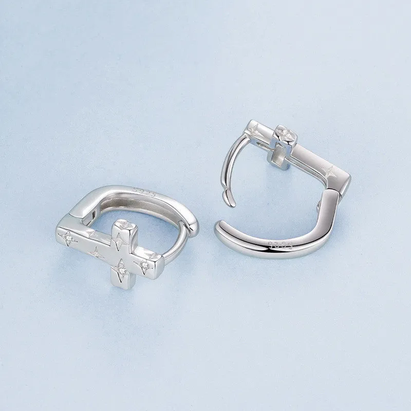 Original S925 sterling silver star cross ear clip for women in colour BSE1250, European American style ear cuff