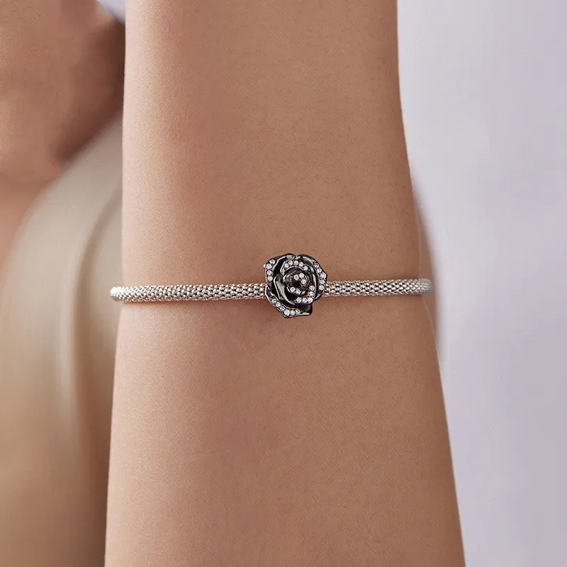 Set of S925 sterling silver spacer beads with rose motif, 1.2cm height and width, dark SCC3199 colour