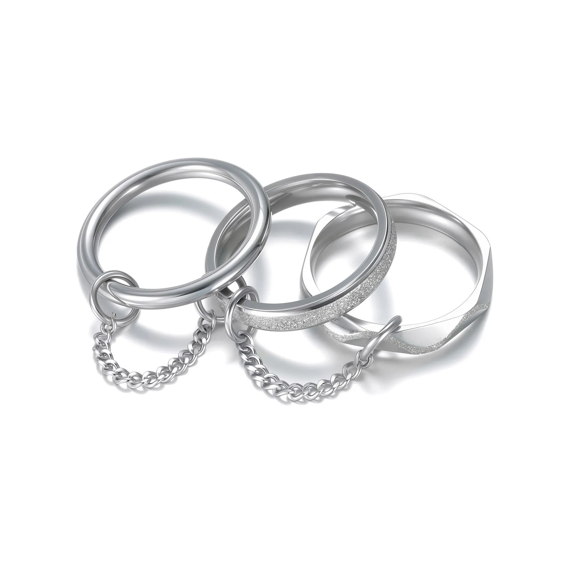 Titanium steel stacked ring for women, multi-ring combination geometric style, gold finish