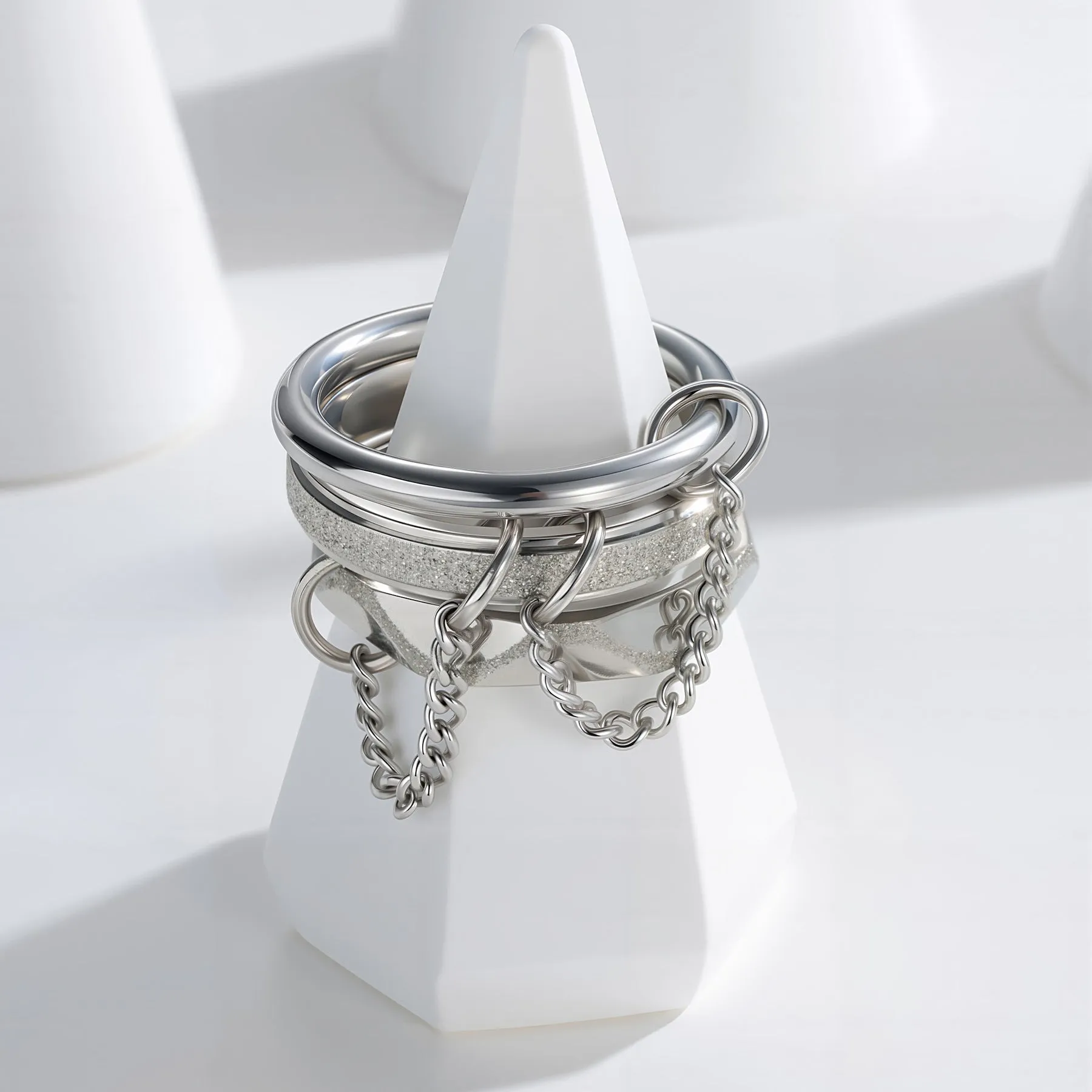 Titanium steel stacked ring for women, multi-ring combination geometric style, gold finish