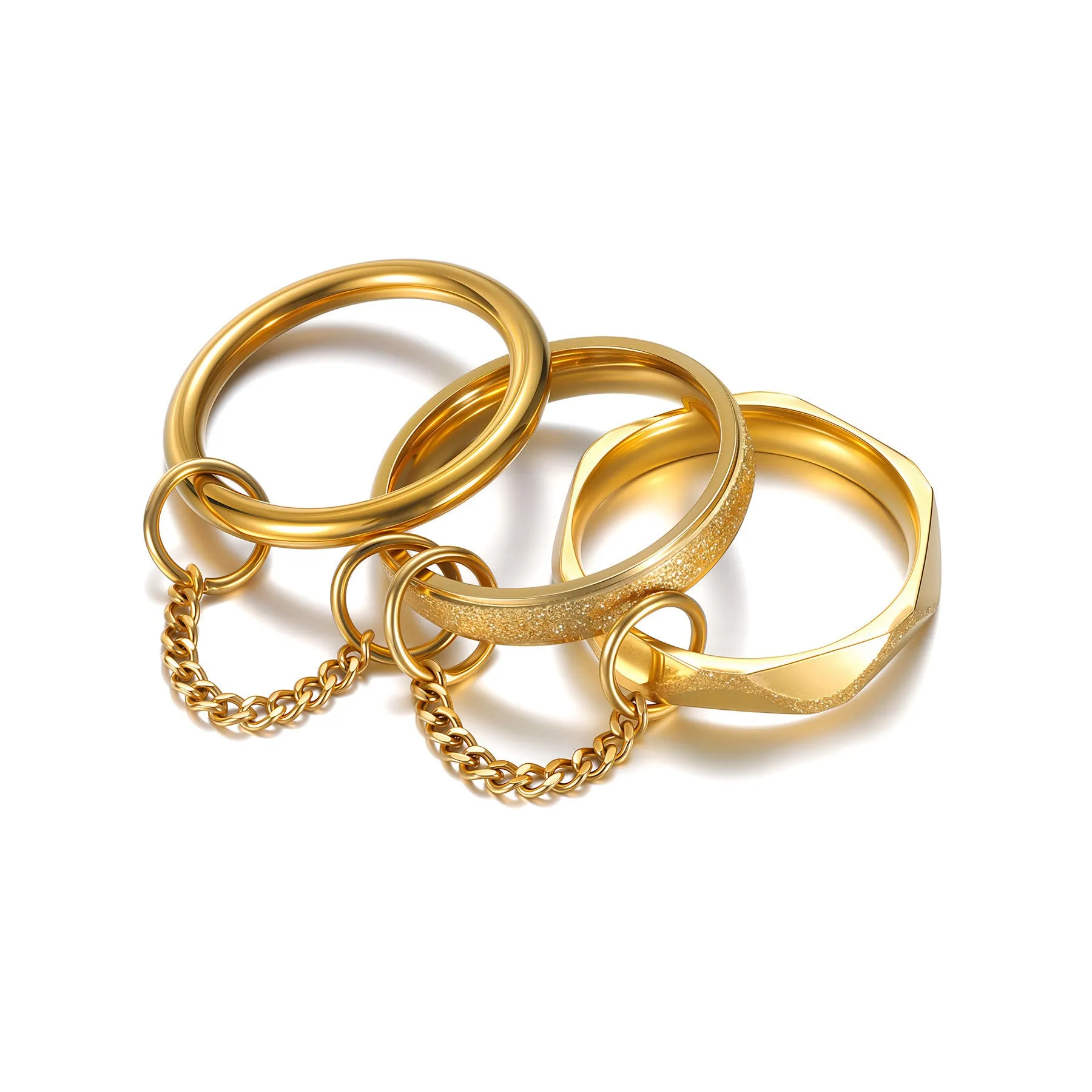 Titanium steel stacked ring for women, multi-ring combination geometric style, gold finish