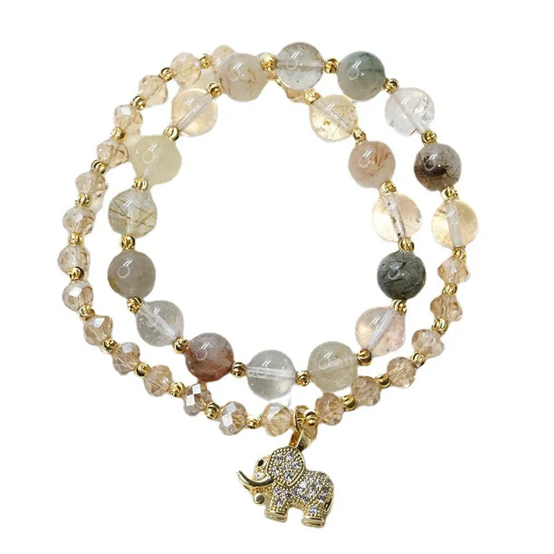 Women's retro bracelet with colour hair crystal beads and strawberry quartz accents