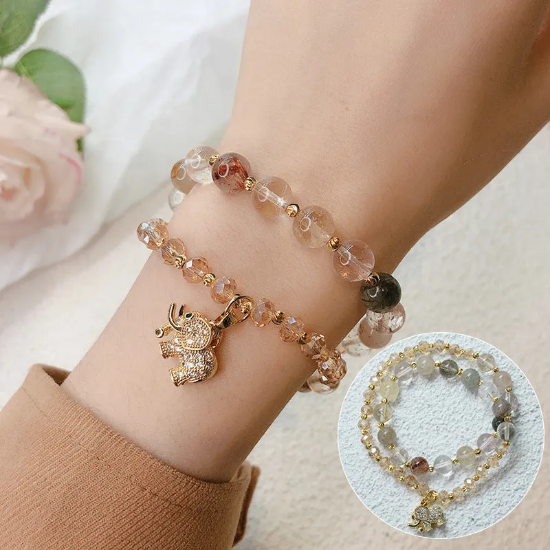 Women's retro bracelet with colour hair crystal beads and strawberry quartz accents