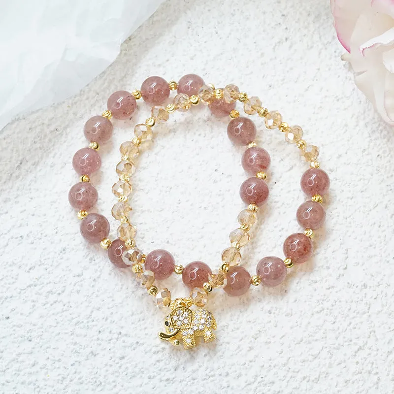 Women's retro bracelet with colour hair crystal beads and strawberry quartz accents