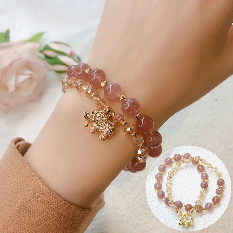 Women's retro bracelet with colour hair crystal beads and strawberry quartz accents
