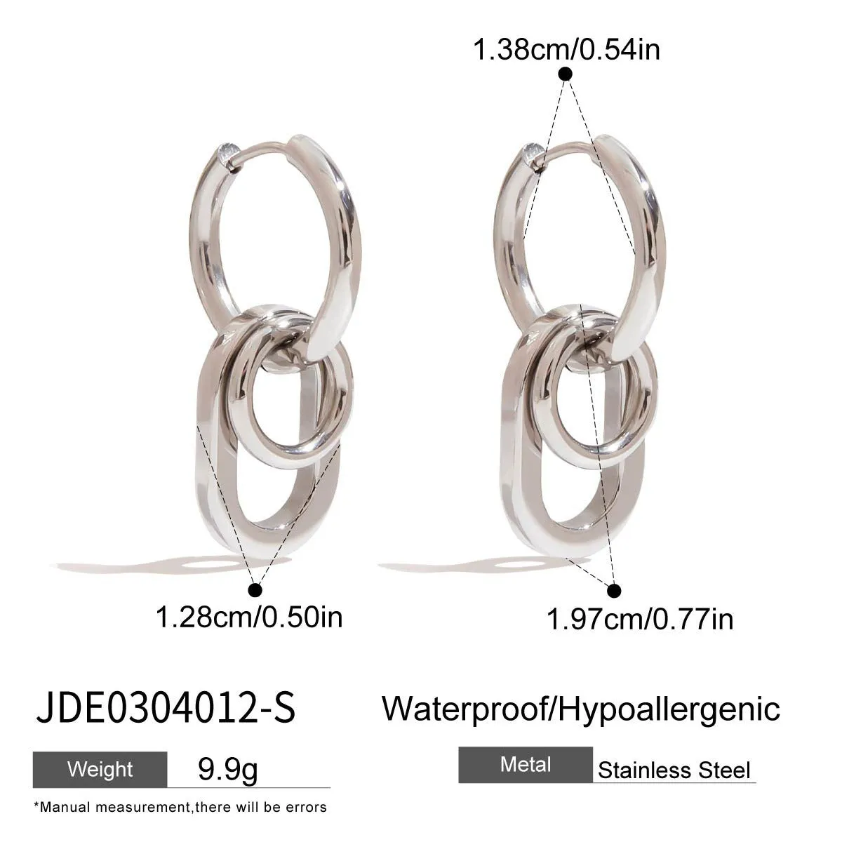 Stainless steel geometric ear studs for women with electroplated finish
