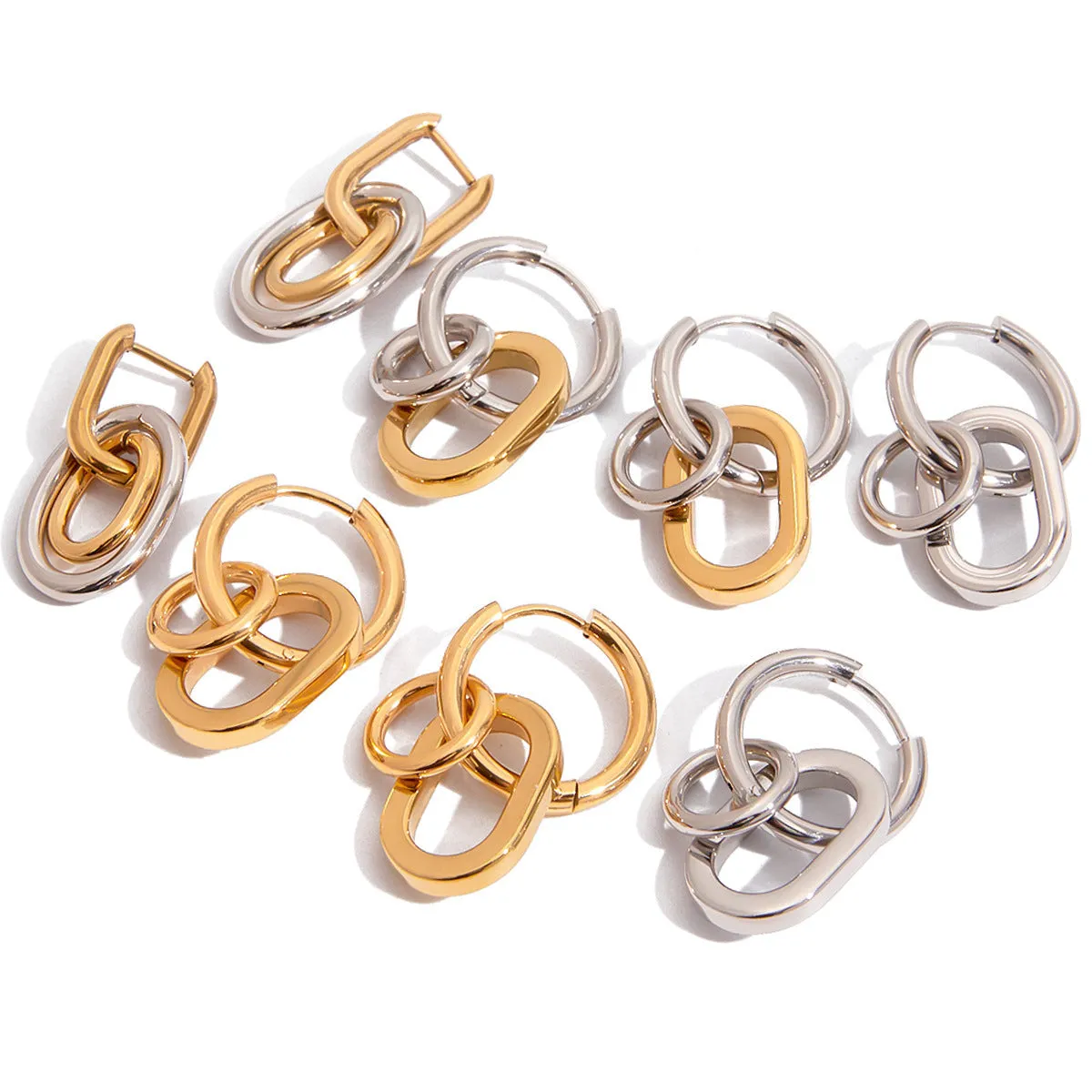 Stainless steel geometric ear studs for women with electroplated finish
