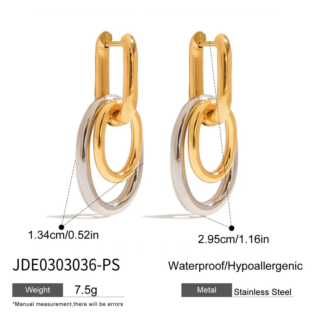 Stainless steel geometric ear studs for women with electroplated finish