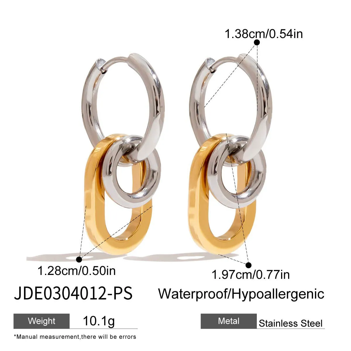 Stainless steel geometric ear studs for women with electroplated finish