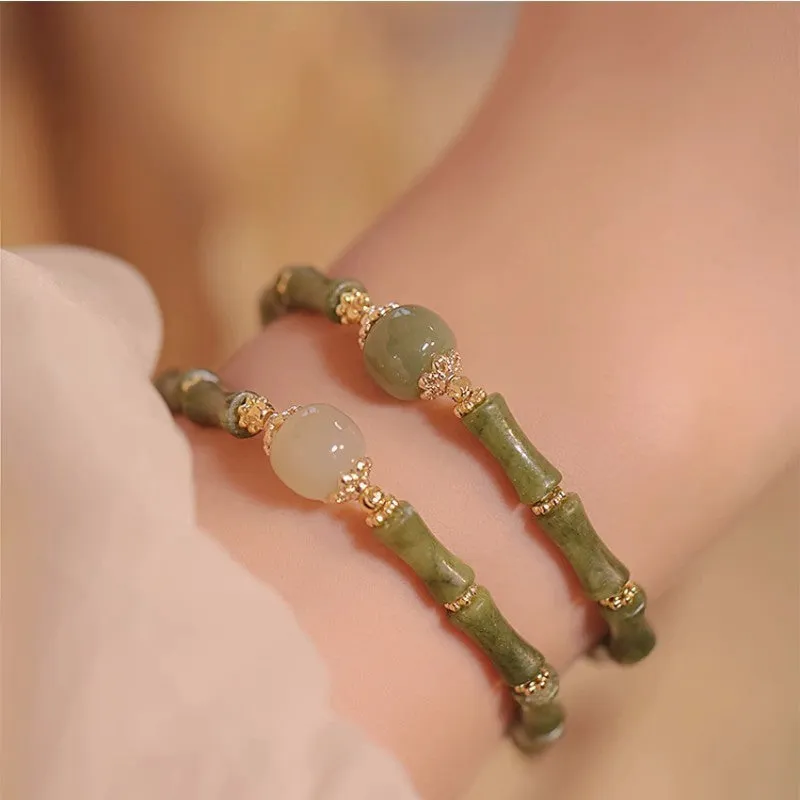 Traditional Hetian jade bracelet with geometric round design in Yuan dynasty smoked style for women