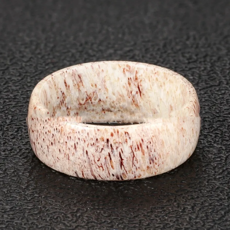 8mm natural deerhorn antler ring in deerhorn colour, unisex retro style with electroplated finish