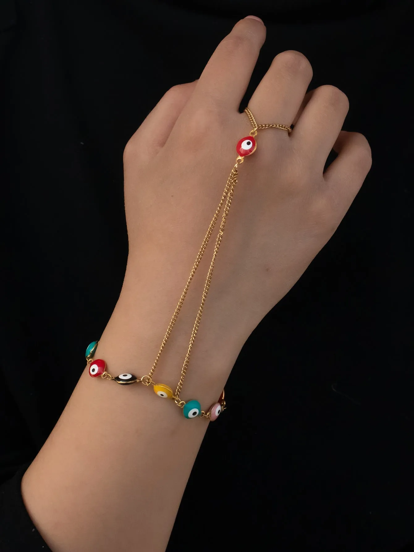 Women's titanium steel round eyes lucky mitten-type bracelet in colourful finish with electroplated coating