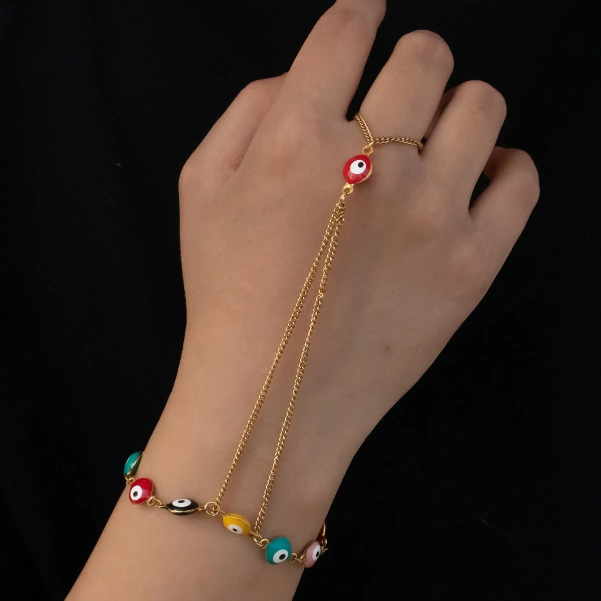 Women's titanium steel round eyes lucky mitten-type bracelet in colourful finish with electroplated coating