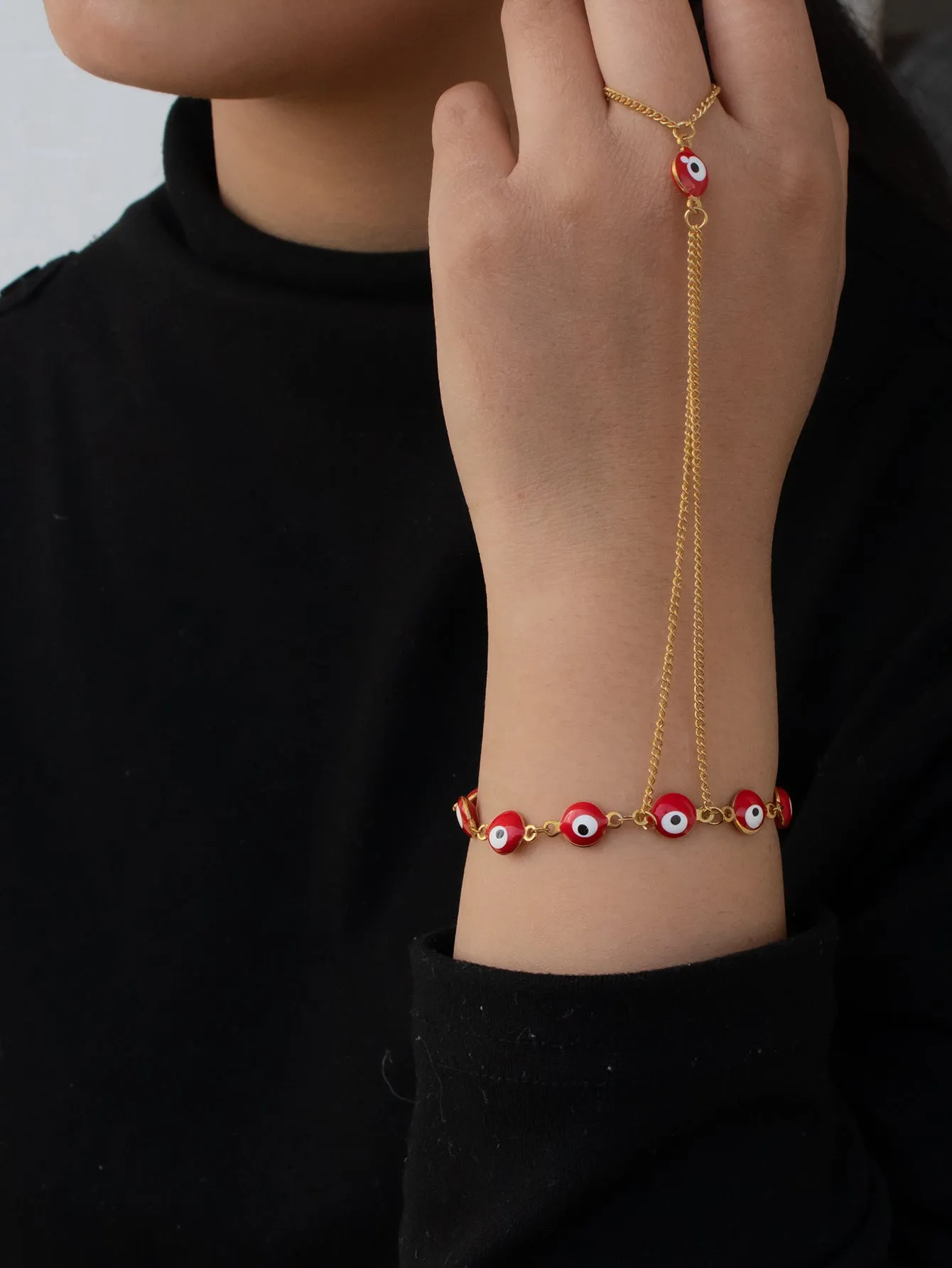 Women's titanium steel round eyes lucky mitten-type bracelet in colourful finish with electroplated coating
