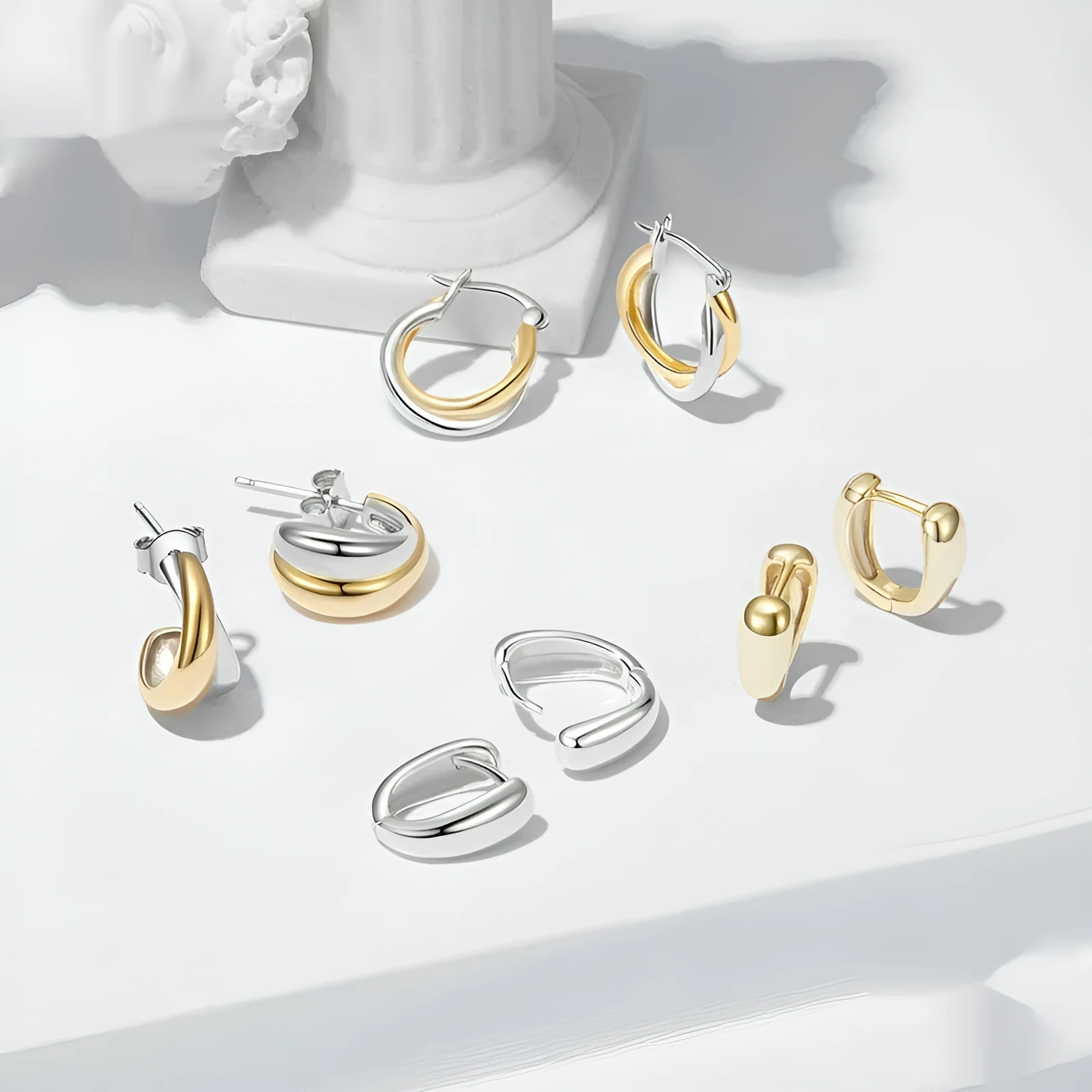 Double ring plain ornament earrings in 925 sterling silver with electroplated finish, women's jewellery