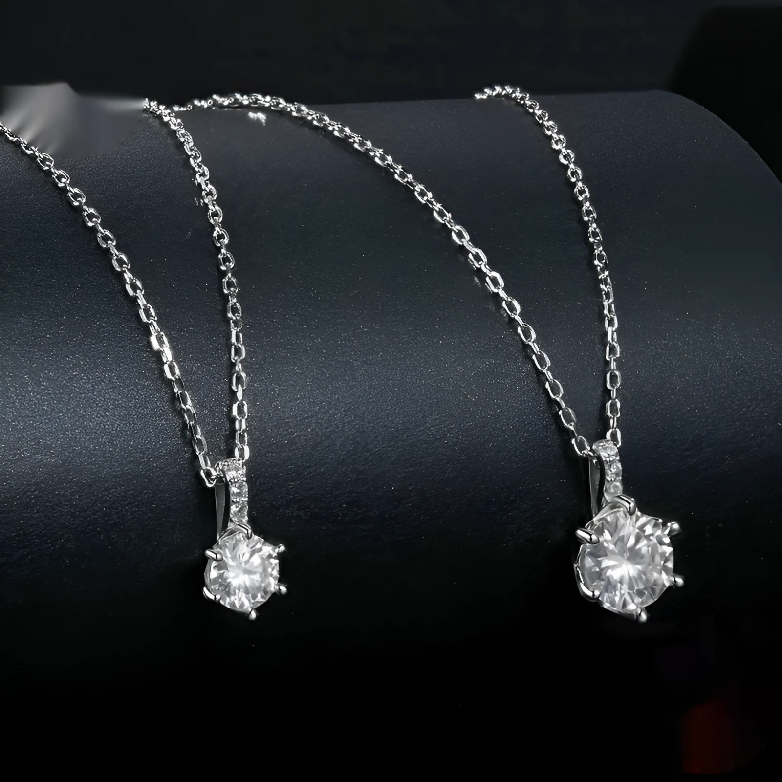Shining moissanite starry sky pendant necklace in 925 silver with O-ring chain, adjustable 41-50cm