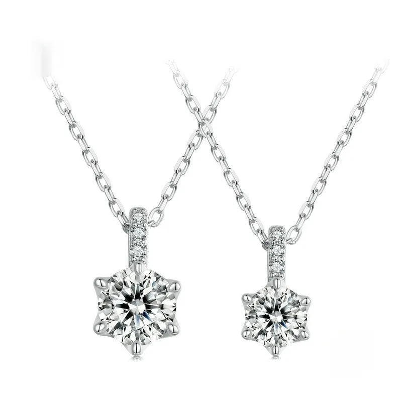 Shining moissanite starry sky pendant necklace in 925 silver with O-ring chain, adjustable 41-50cm