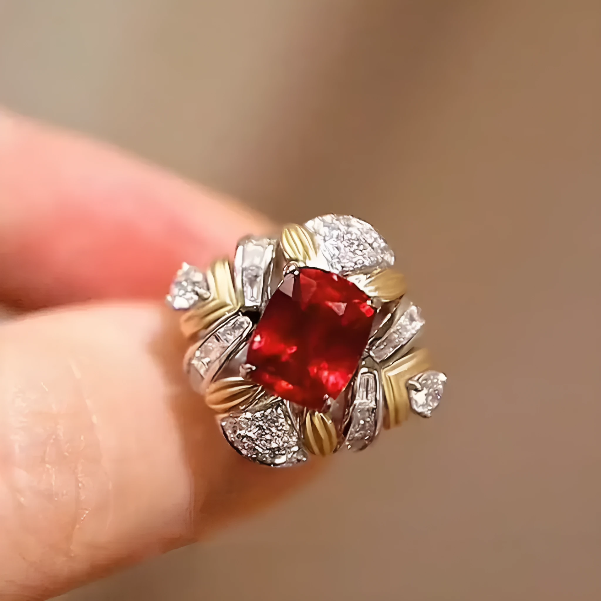 S925 sterling silver geometric micro inlay ring in gold finish on white background