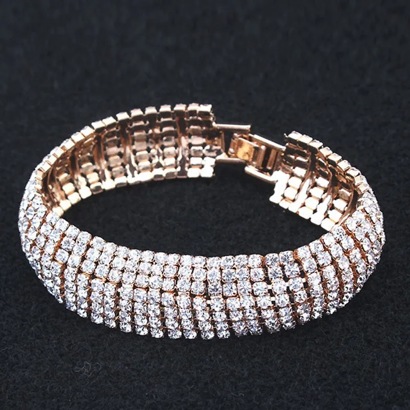 Three Drainage Diamond Bracelet rhinestone flower design women's silver bracelet with multiple row options