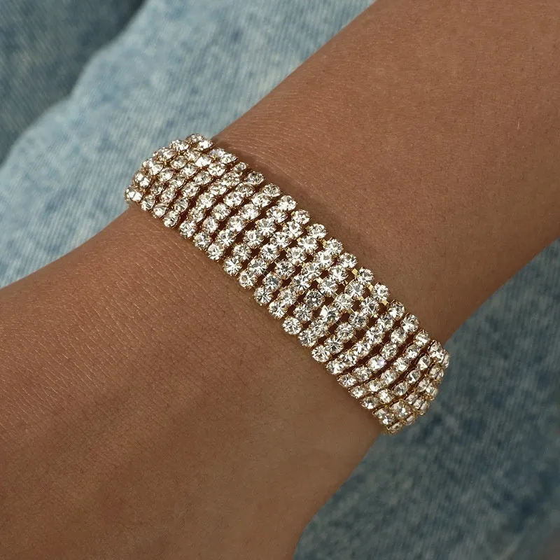 Three Drainage Diamond Bracelet rhinestone flower design women's silver bracelet with multiple row options