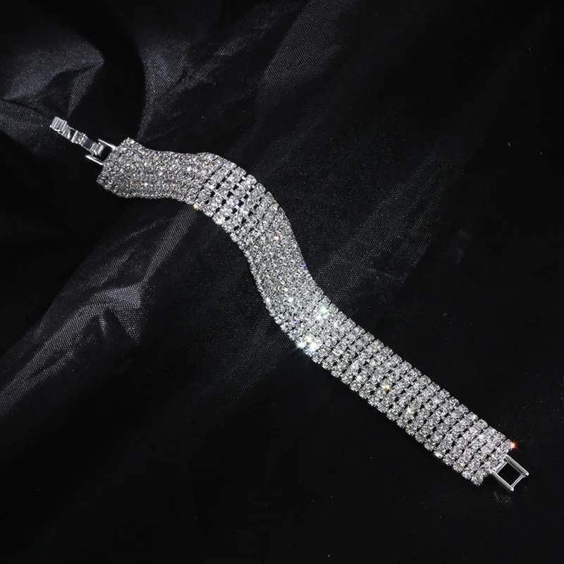 Three Drainage Diamond Bracelet rhinestone flower design women's silver bracelet with multiple row options