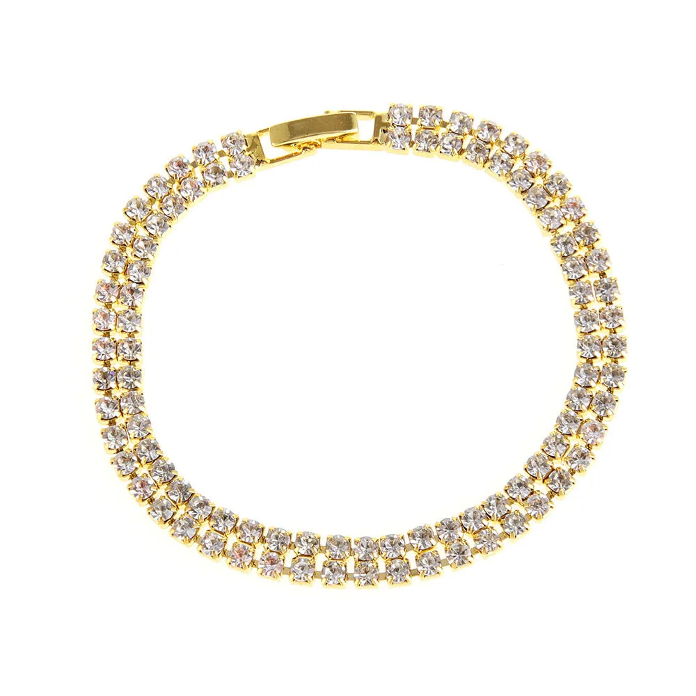 Three Drainage Diamond Bracelet rhinestone flower design women's silver bracelet with multiple row options