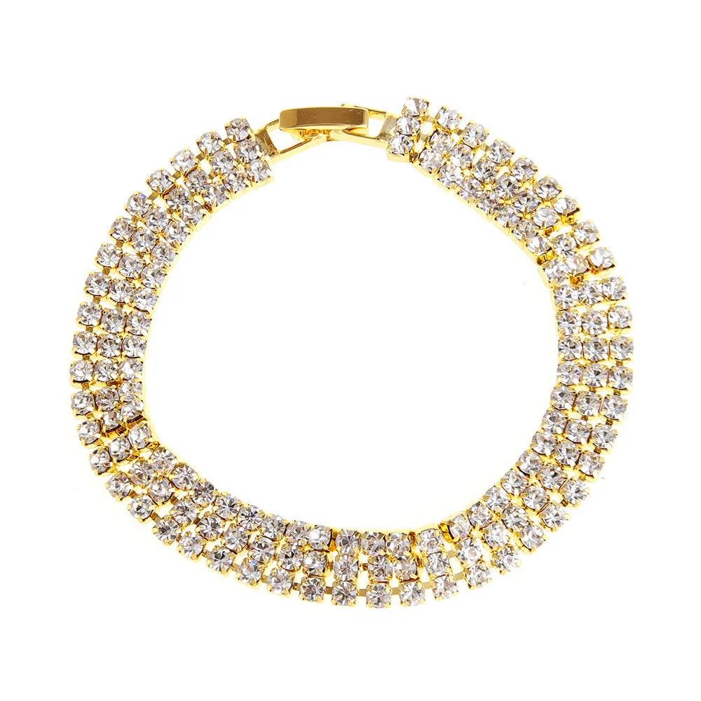 Three Drainage Diamond Bracelet rhinestone flower design women's silver bracelet with multiple row options
