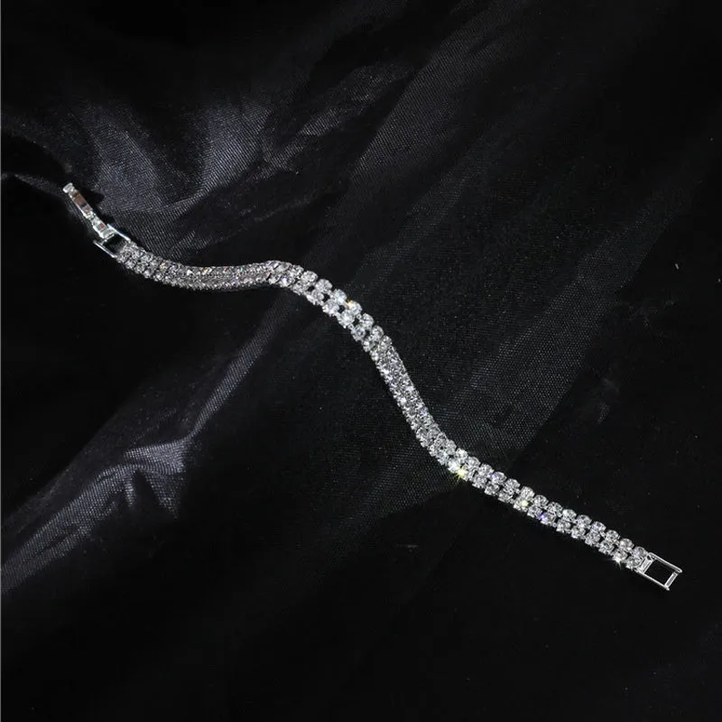 Three Drainage Diamond Bracelet rhinestone flower design women's silver bracelet with multiple row options
