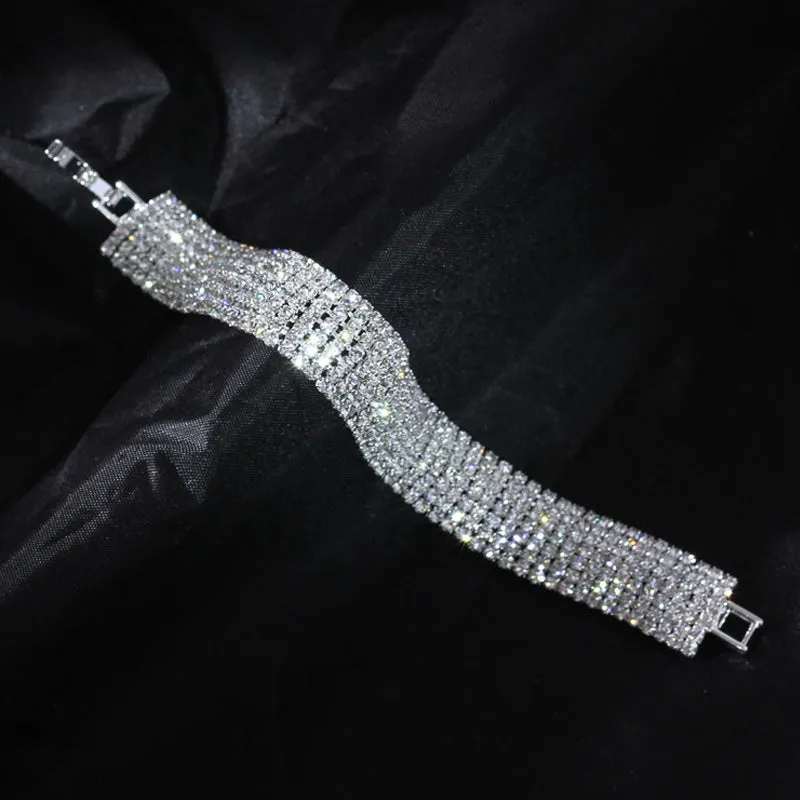 Three Drainage Diamond Bracelet rhinestone flower design women's silver bracelet with multiple row options