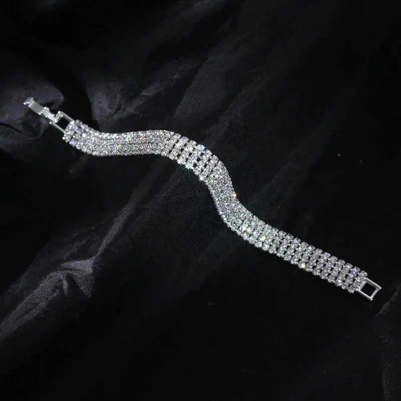 Three Drainage Diamond Bracelet rhinestone flower design women's silver bracelet with multiple row options