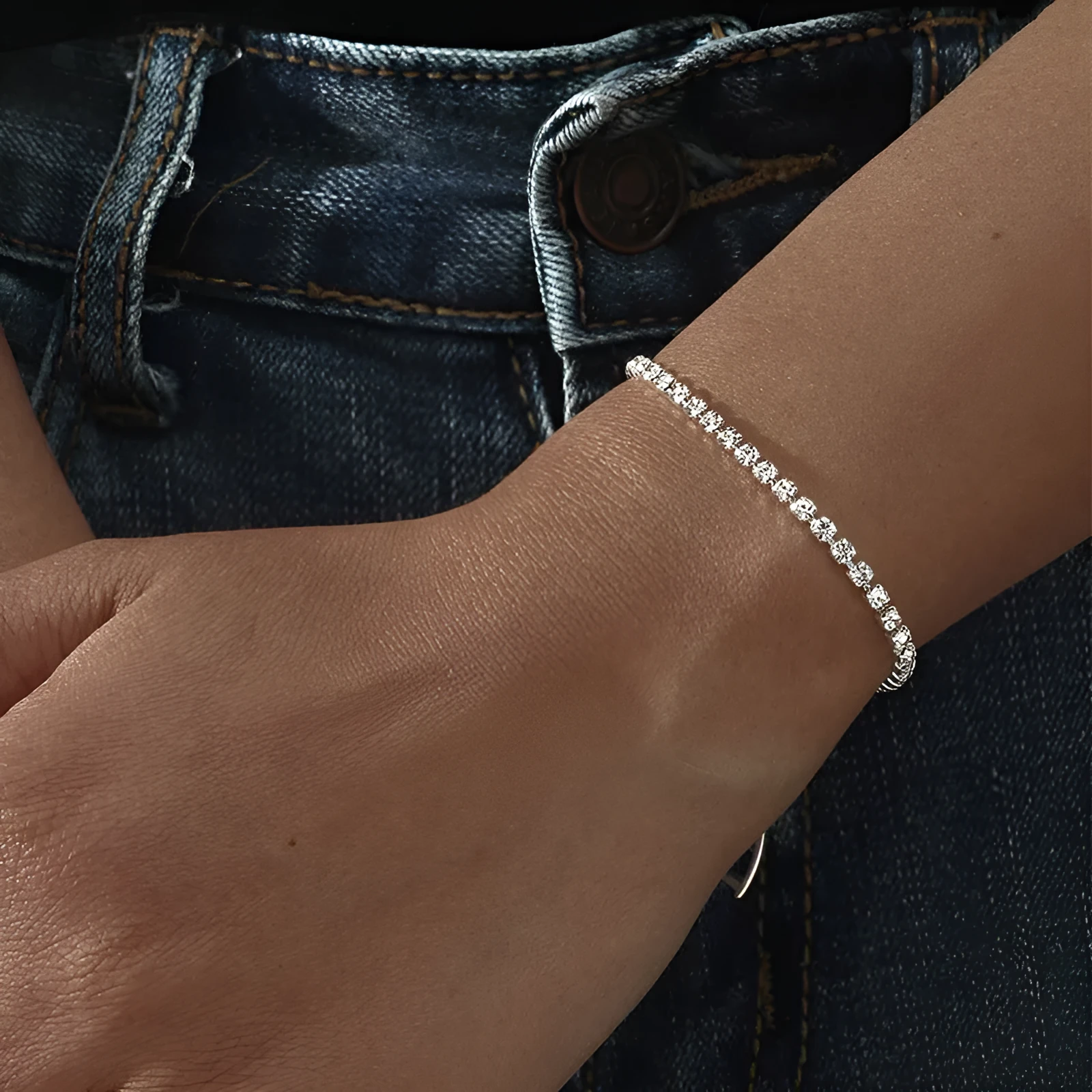 Three Drainage Diamond Bracelet rhinestone flower design women's silver bracelet with multiple row options