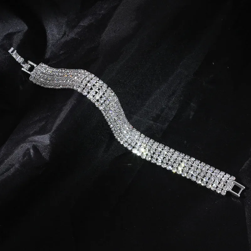Three Drainage Diamond Bracelet rhinestone flower design women's silver bracelet with multiple row options