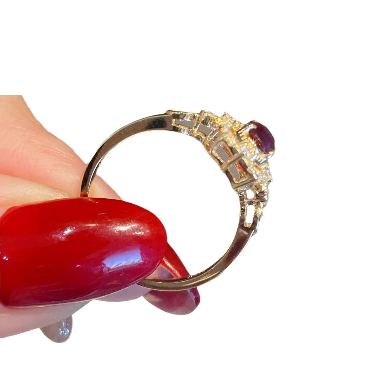 S925 silver ring with yellow gold finish, geometric shape, on white background