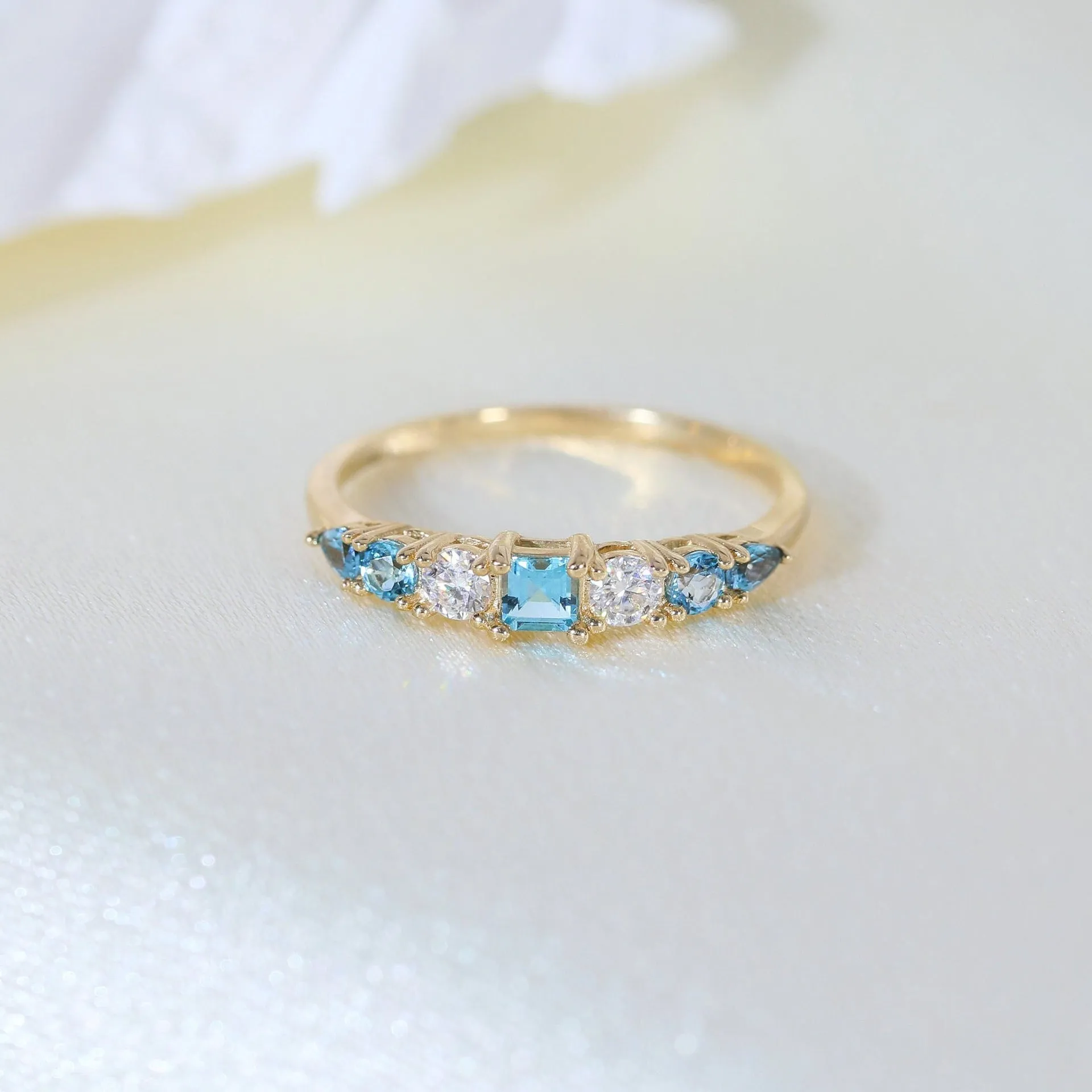 S925 sterling silver geometric ring with yellow gold finish diamond treated for women US sizes 6-10