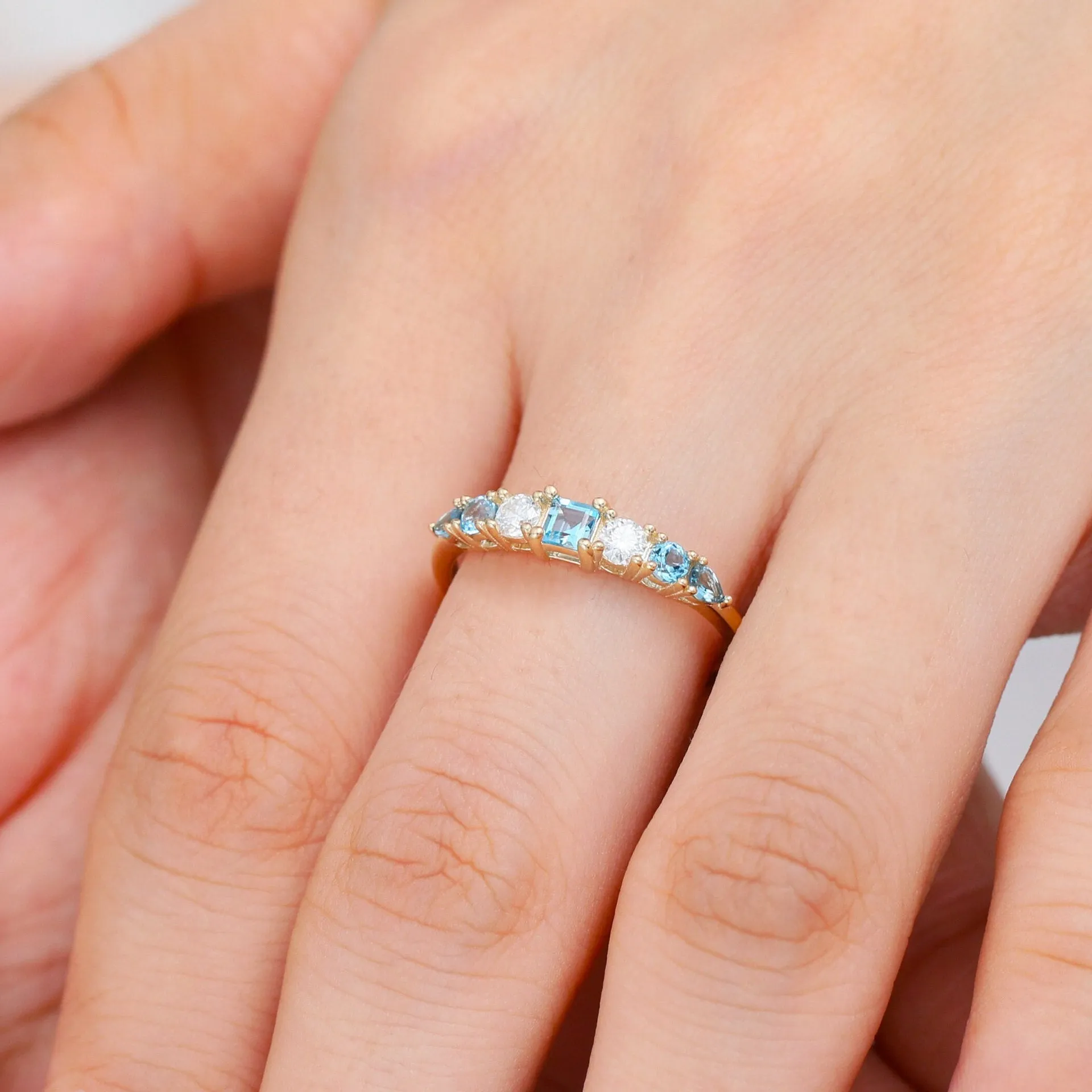 S925 sterling silver geometric ring with yellow gold finish diamond treated for women US sizes 6-10