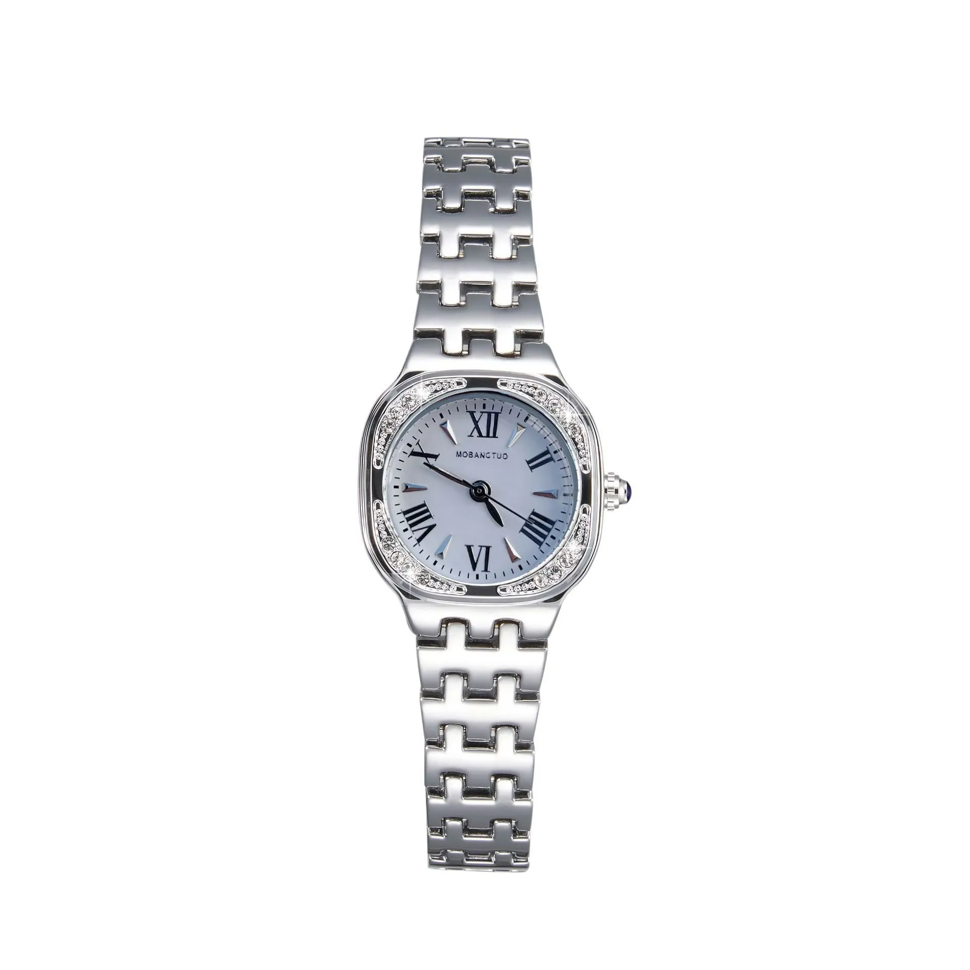Women's square stereo quartz watch in gold with alloy case and slim 9mm profile