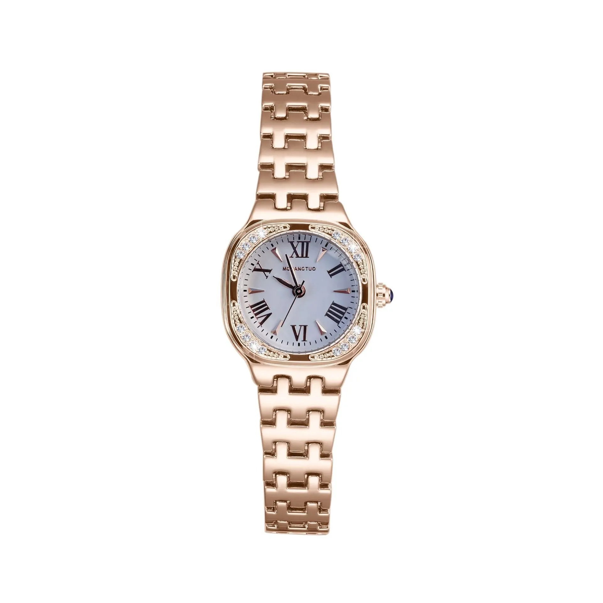 Women's square stereo quartz watch in gold with alloy case and slim 9mm profile