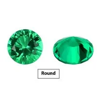 Cultivated emerald green treasure shaped colored gemstone round cut polished loose stone on white background