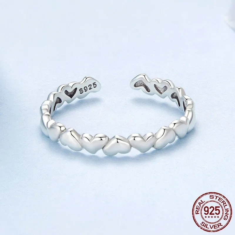 925 sterling silver open ring with loving heart motif in colour BSR655 E, old processing finish