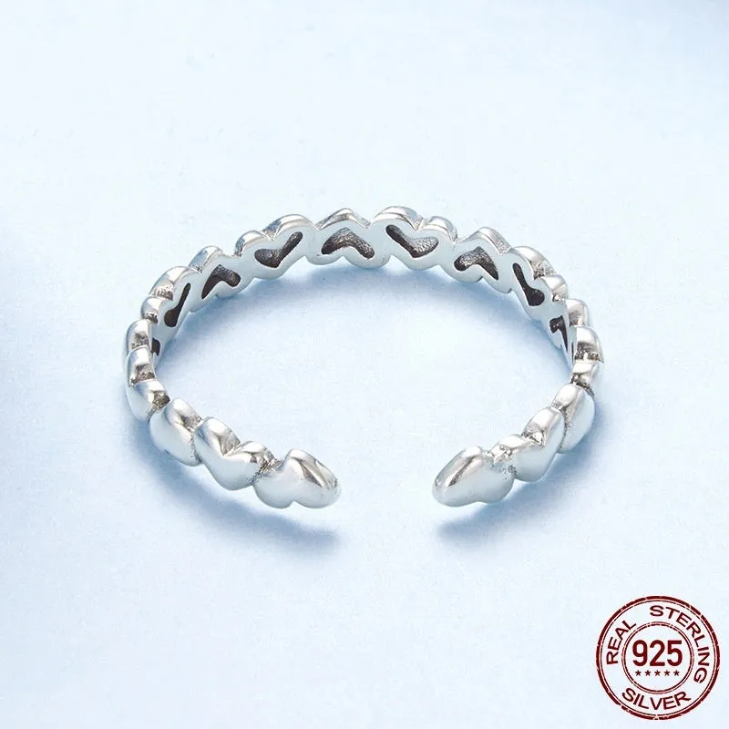 925 sterling silver open ring with loving heart motif in colour BSR655 E, old processing finish