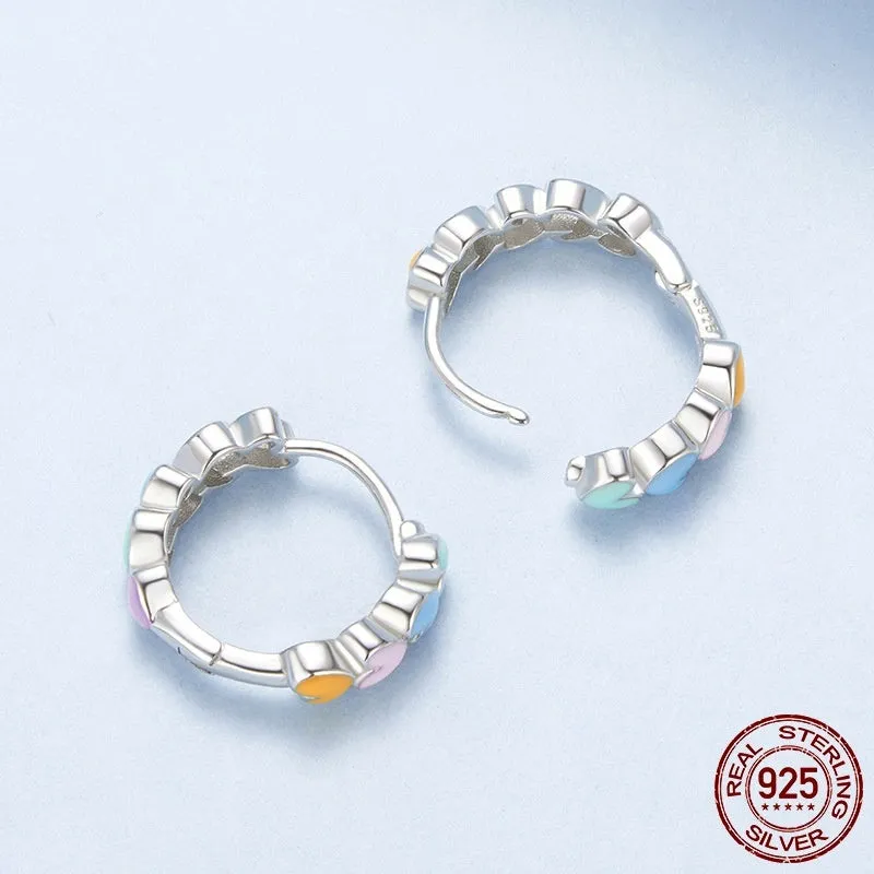 Women's rainbow love S925 sterling silver heart earrings with electroplated finish, colour BSE1167