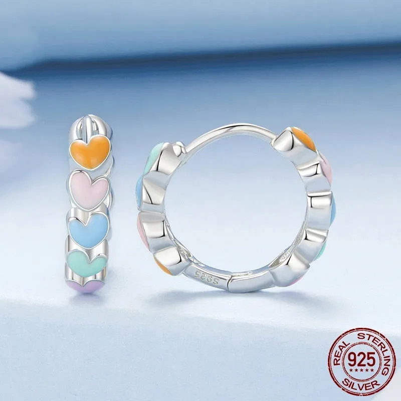 Women's rainbow love S925 sterling silver heart earrings with electroplated finish, colour BSE1167