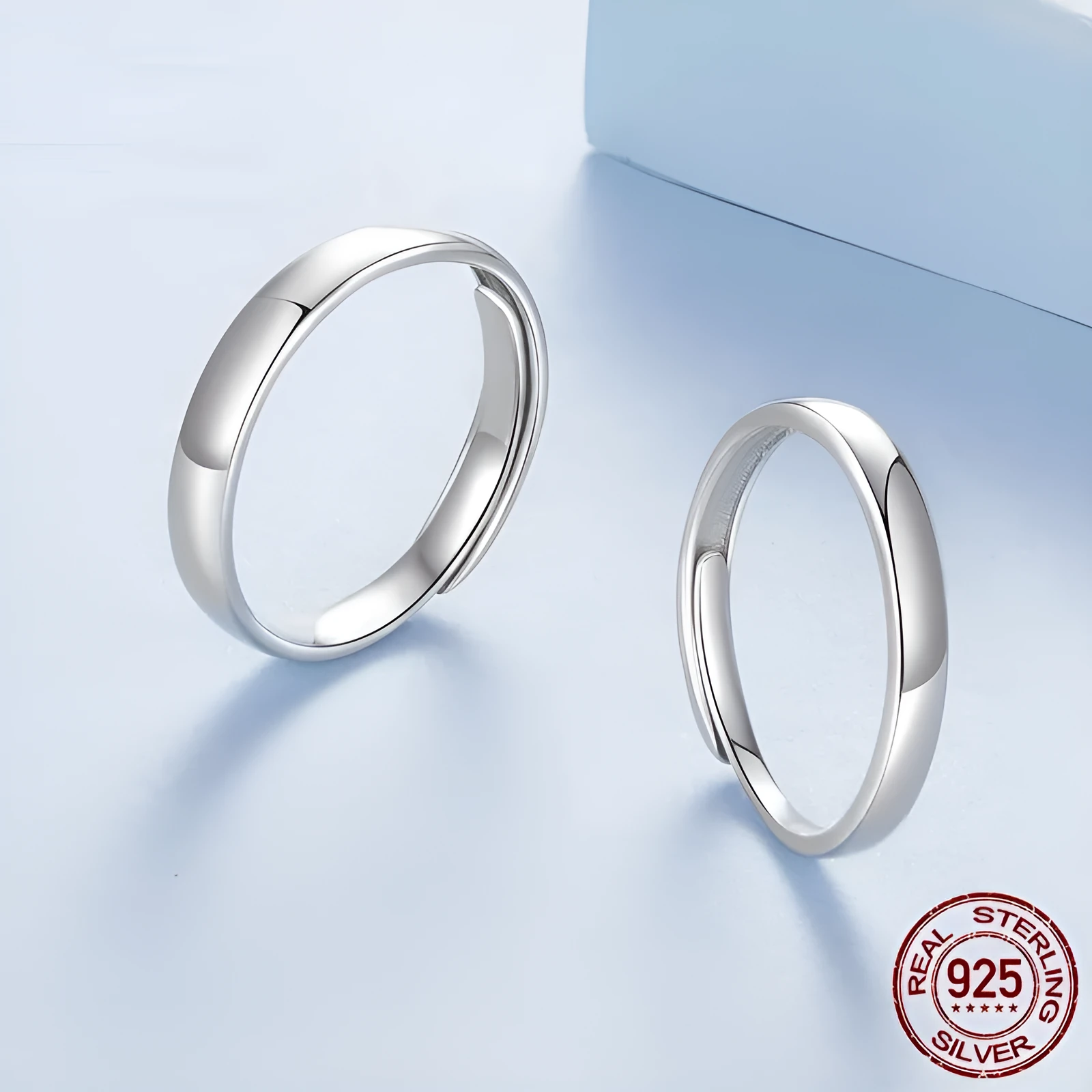 S925 sterling silver open ring with gloss finish for men and women, couple halo split ring design