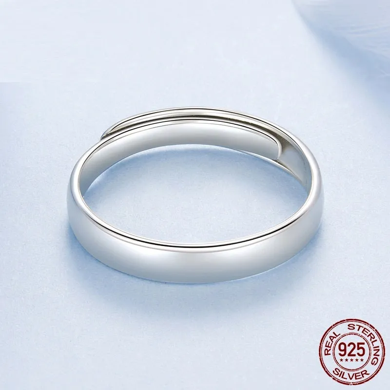 S925 sterling silver open ring with gloss finish for men and women, couple halo split ring design